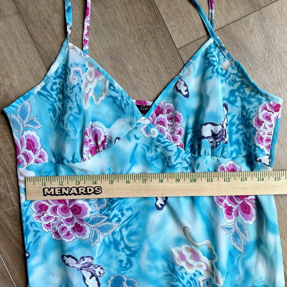 Mlle Gabrielle Y2K Tropical Ruffle Midi Slip Dress Blue Floral Butterfly Size 8 - Picture 5 of 8